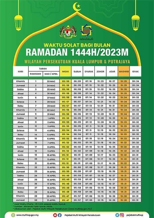 TAKWIM SOLAT 2022 PMWP KL/PUTRAJAYA